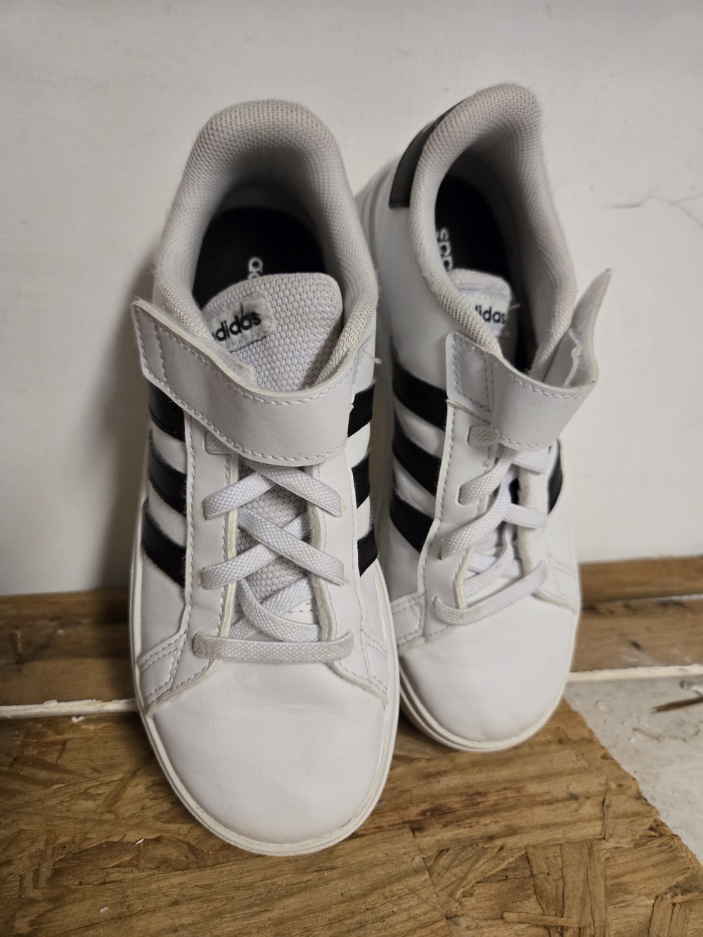 adidas White and Black Kids Velcro Sneakers